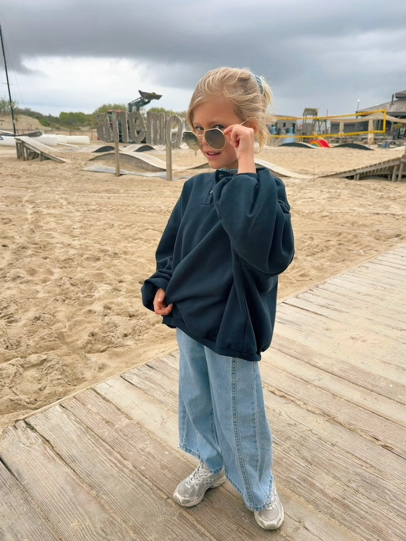 Blue Cropped Loose Jeans