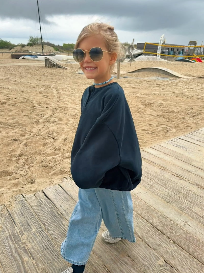 Blue Cropped Loose Jeans