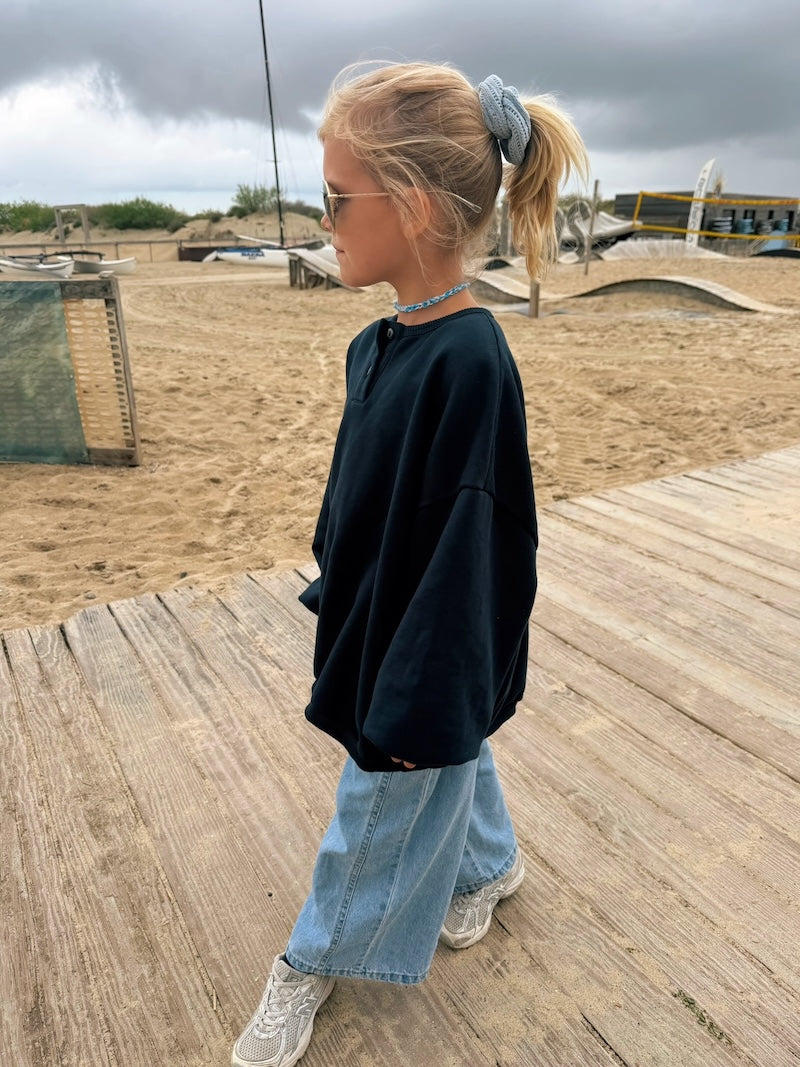 Blue Cropped Loose Jeans