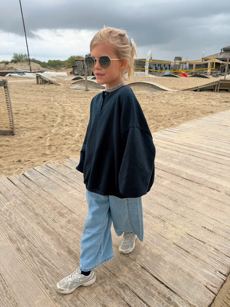 Blue Cropped Loose Jeans