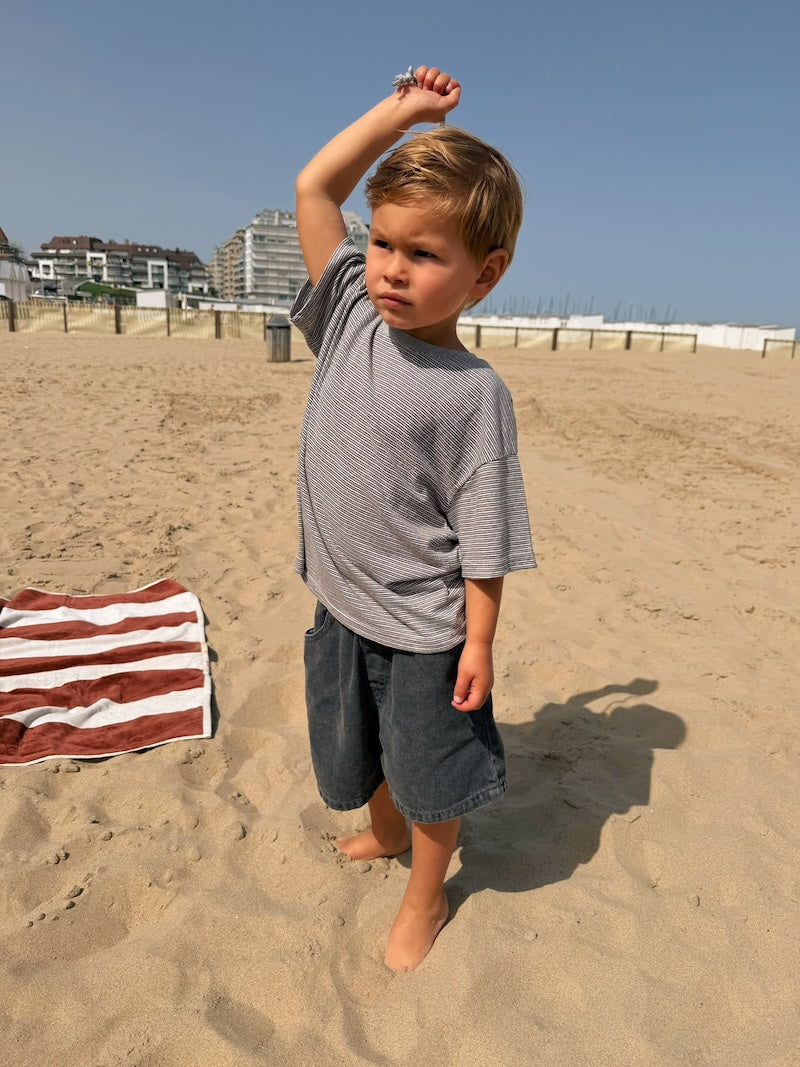 Linen Striped Tee Charcoal