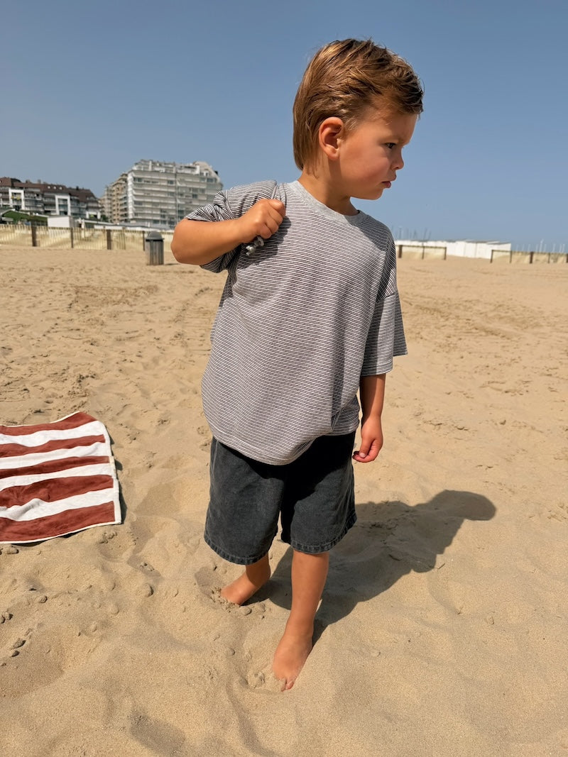 Linen Striped Tee Charcoal