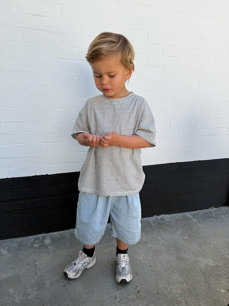 Pintuck Relaxed Denim Shorts