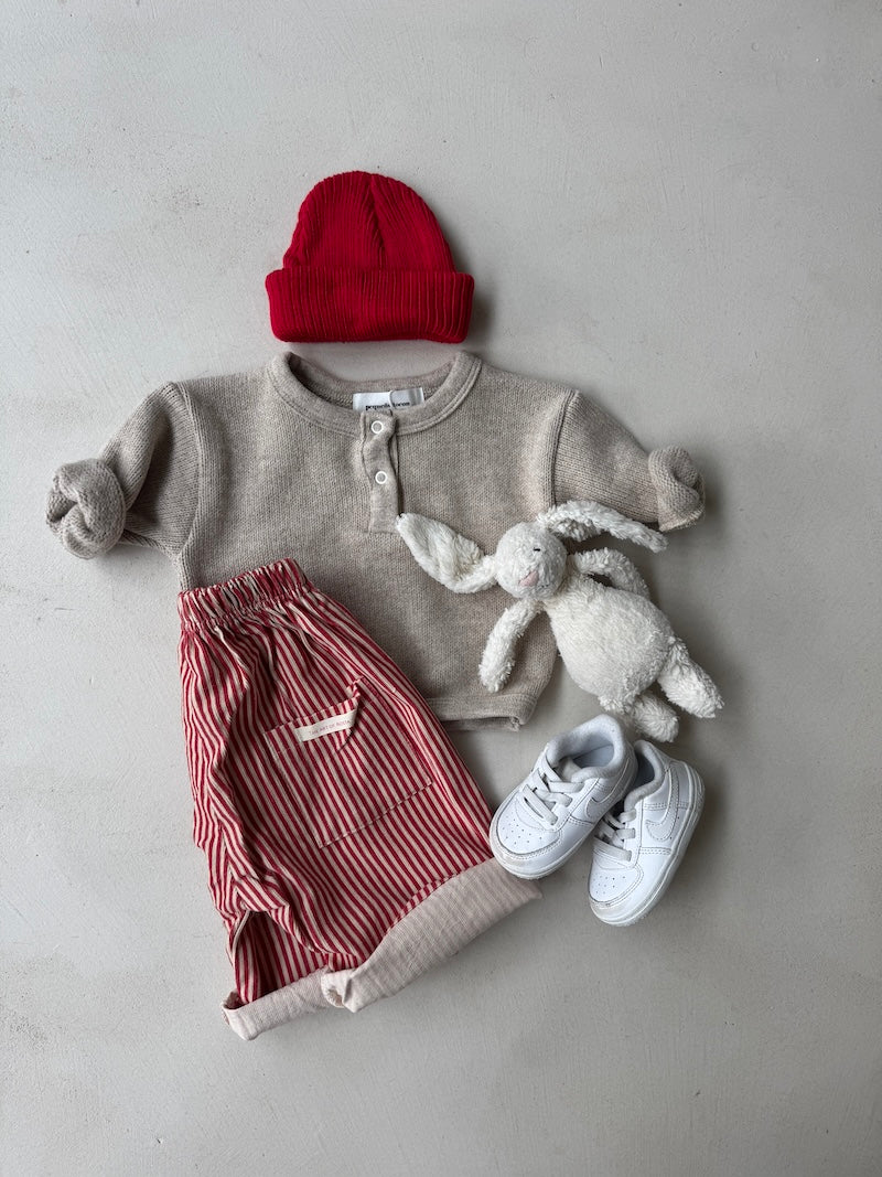 Mini Red Rib Stripe Pants