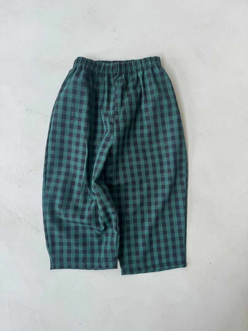 Color Check Pants Green