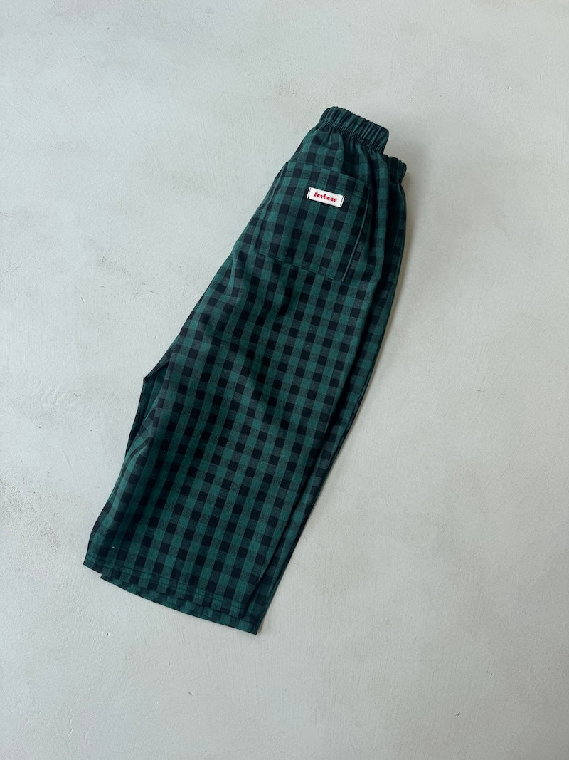 Color Check Pants Green