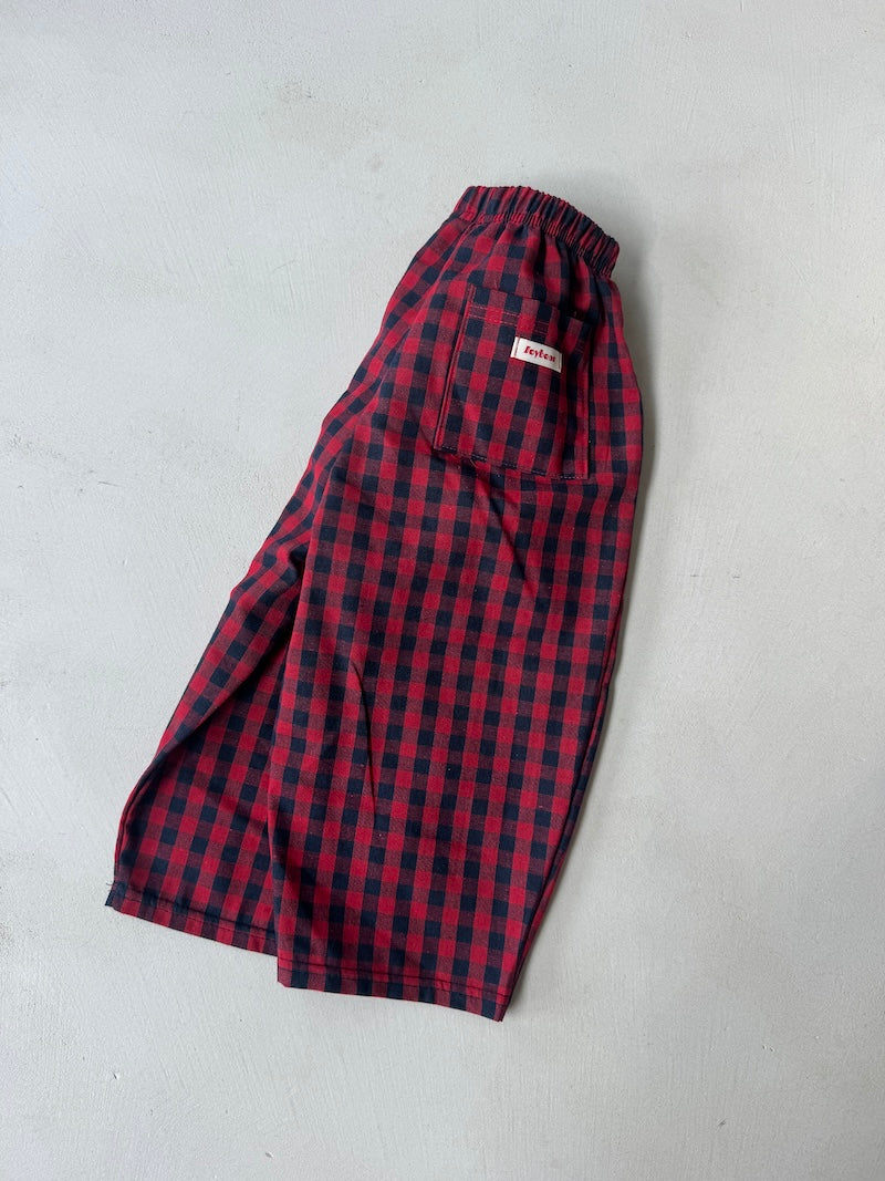 Color Check Pants Red
