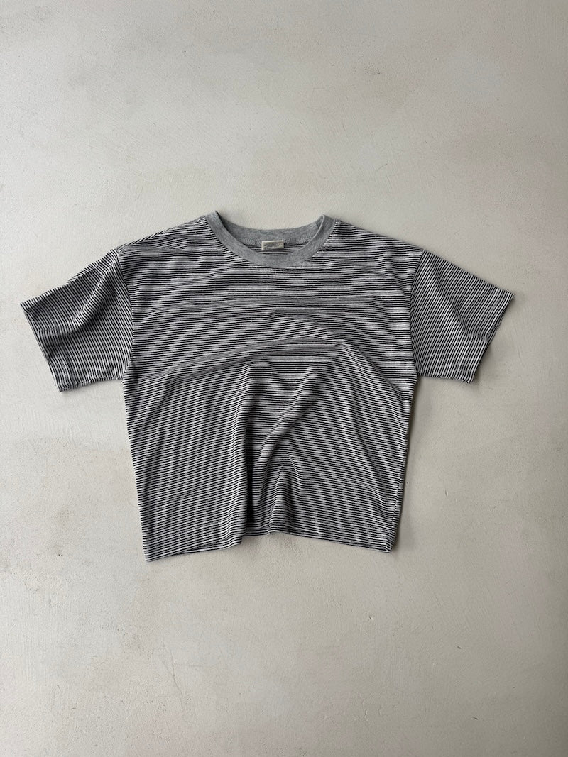 Linen Striped Tee Charcoal