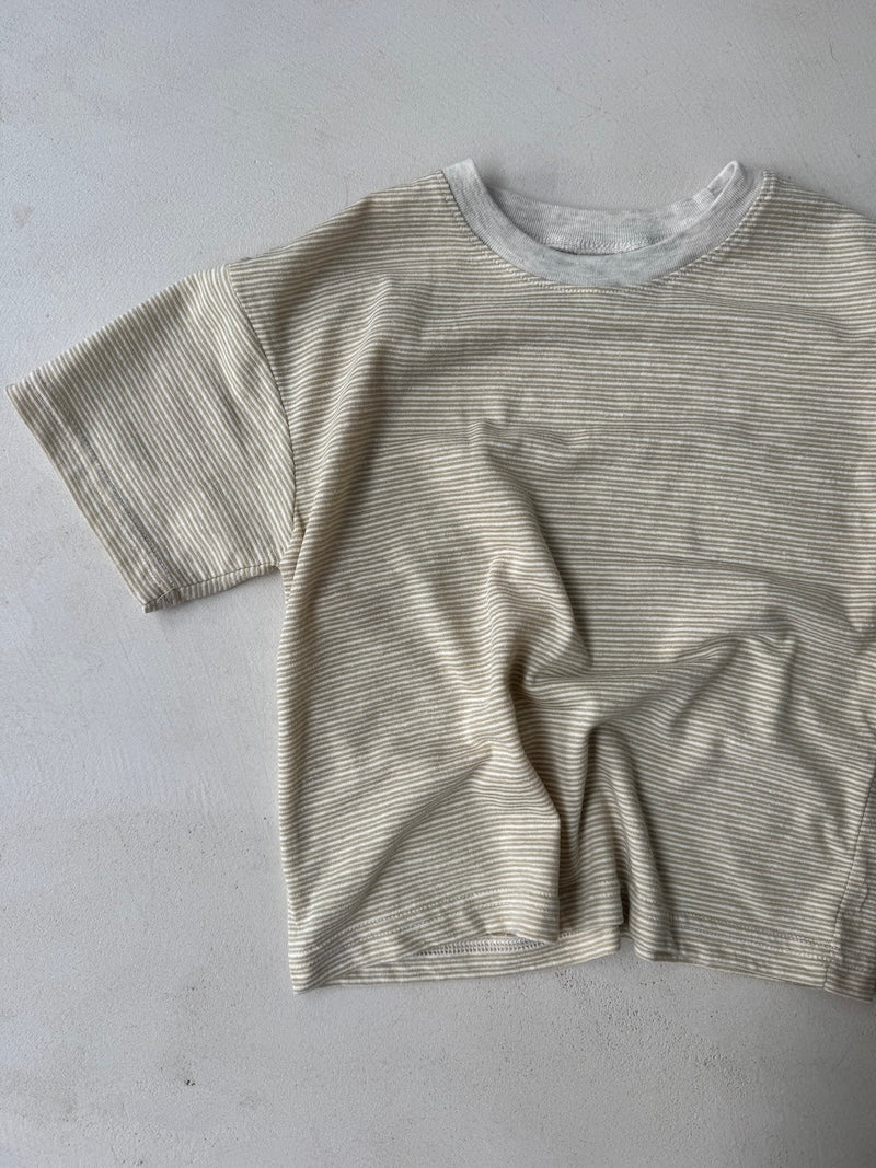 Linen Striped Tee Beige