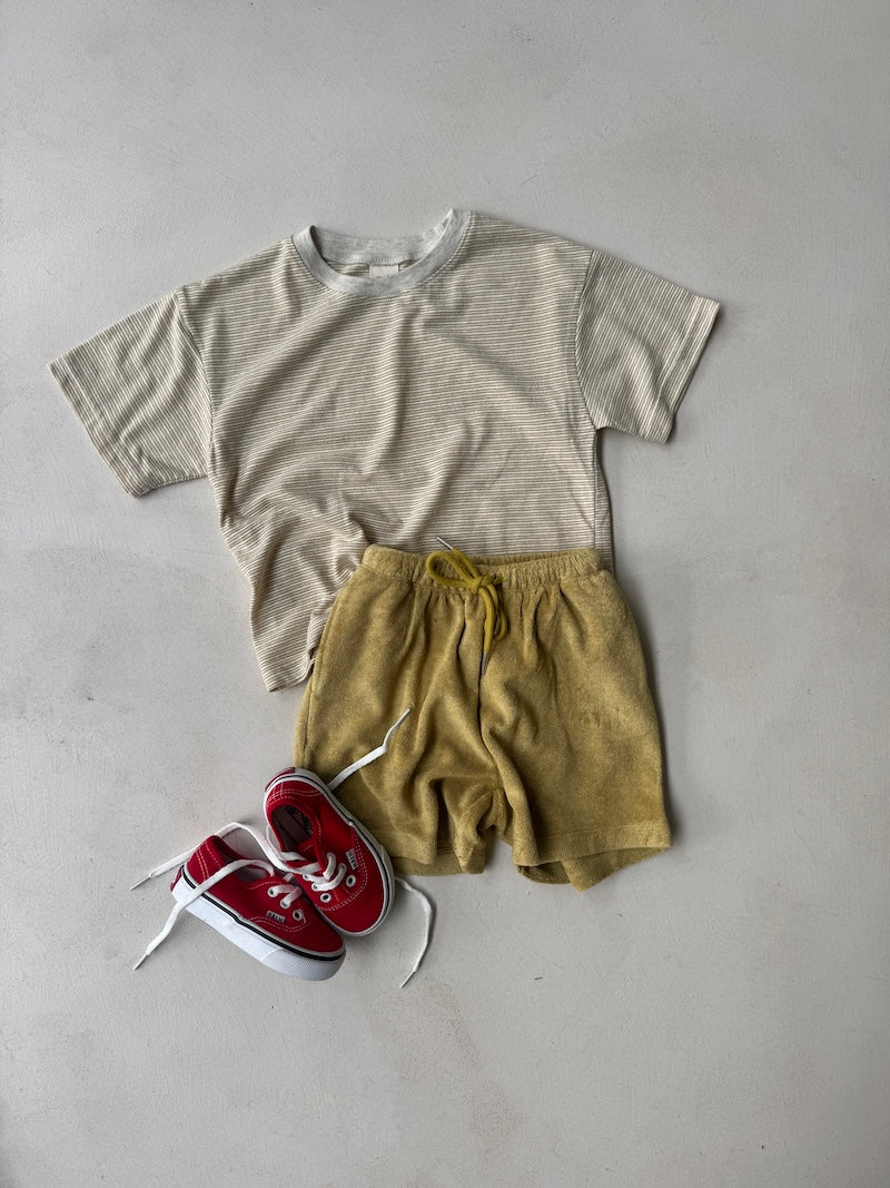 Linen Striped Tee Beige