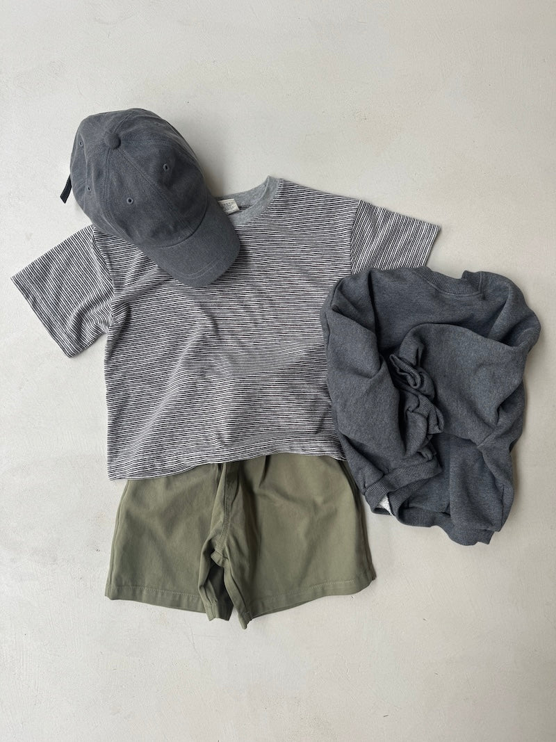 Linen Striped Tee Charcoal