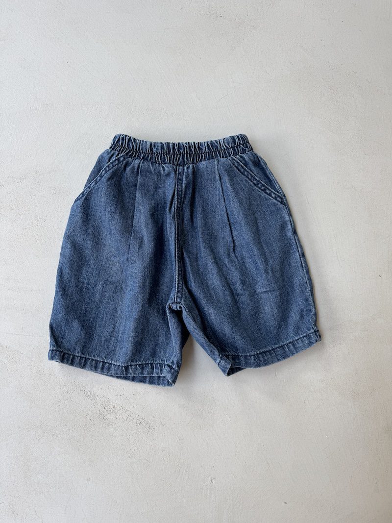 Pintuck Relaxed Denim Shorts
