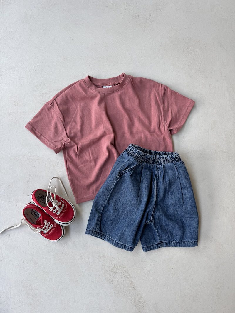 Pintuck Relaxed Denim Shorts
