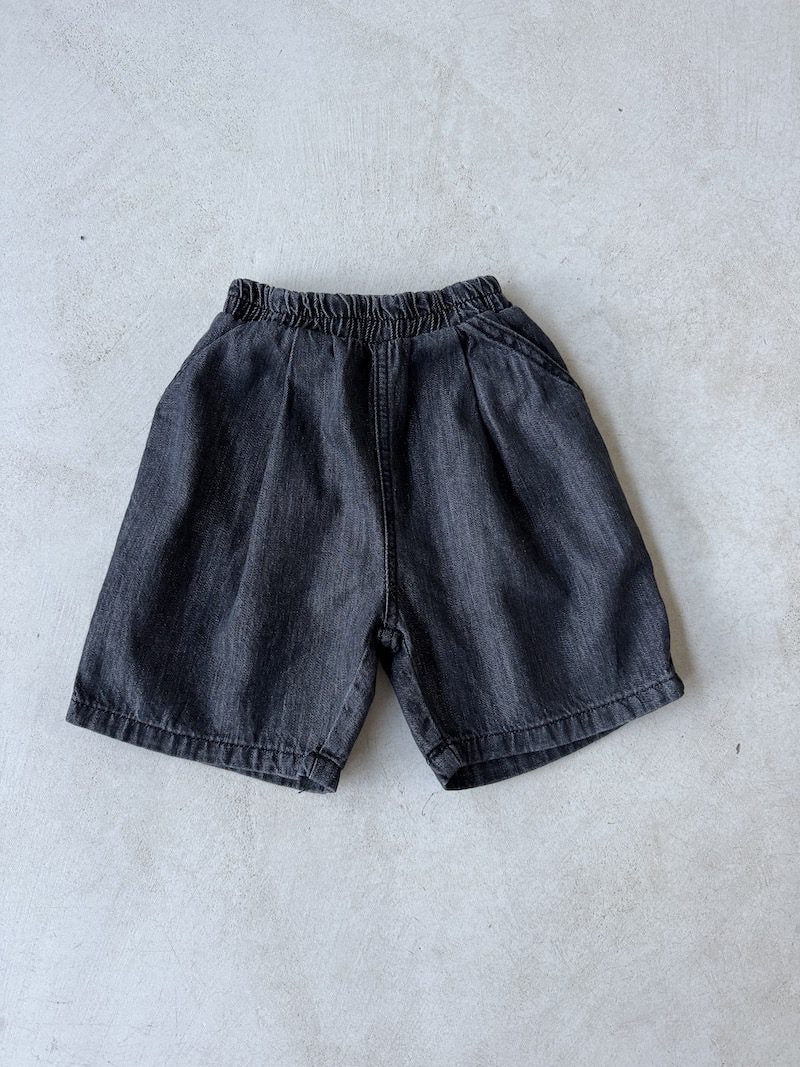 Pintuck Relaxed Denim Shorts
