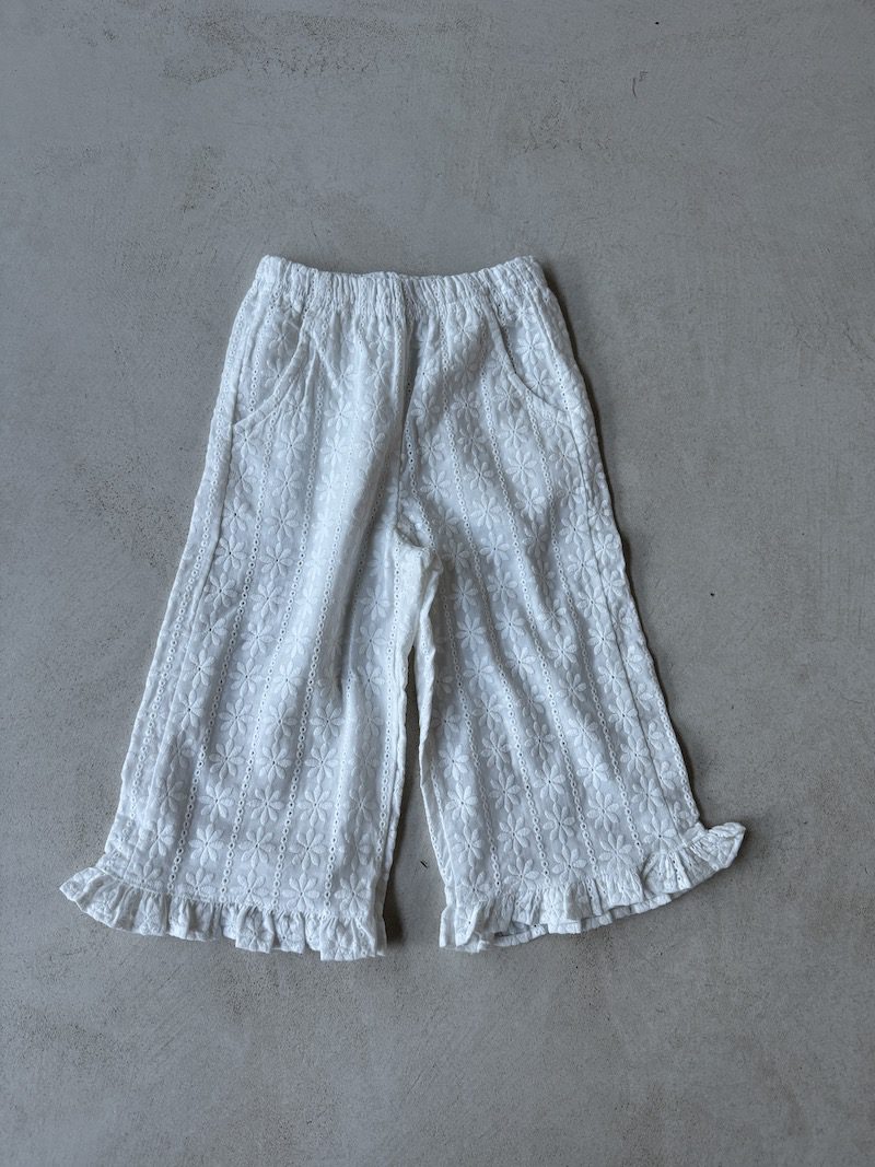 White Flower Frill Pants
