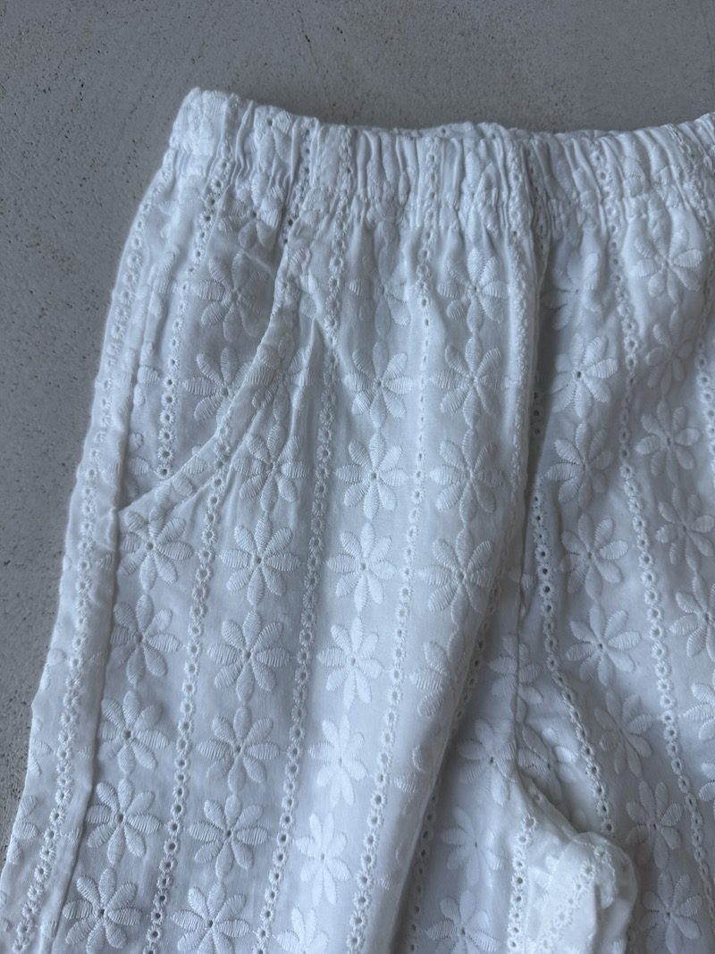 White Flower Frill Pants